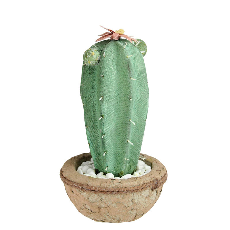Cactus artificiel vert et brun avec fleurs 13,75 po