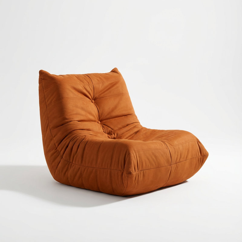 Luxury Accent Chair with Button-Tufted Detail in Microfiber, Orange Microfiber/Microsuede