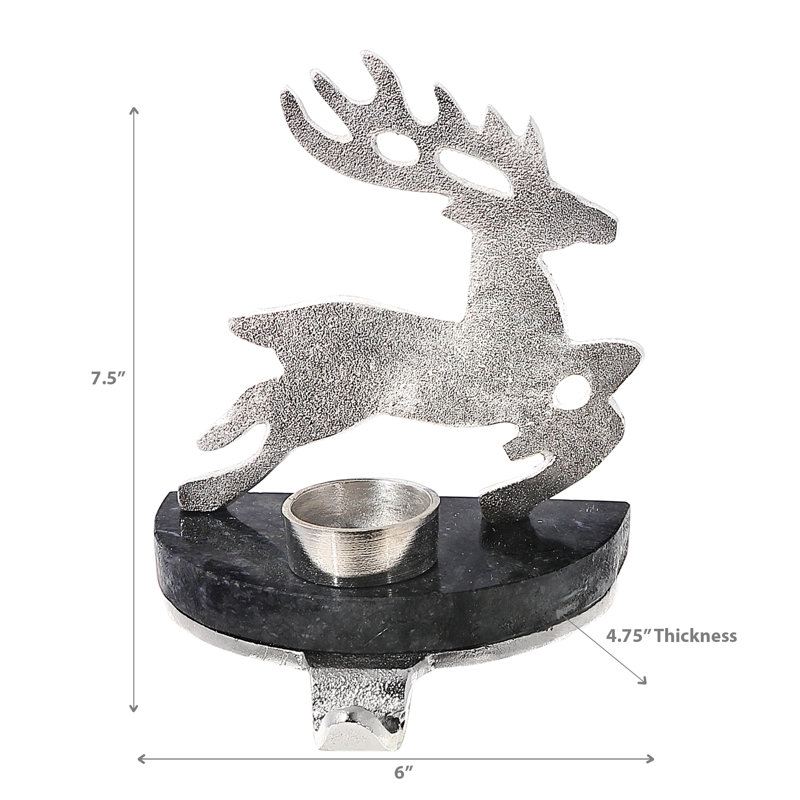 Reindeer with Tealight Stocking Holder, Silver/Black