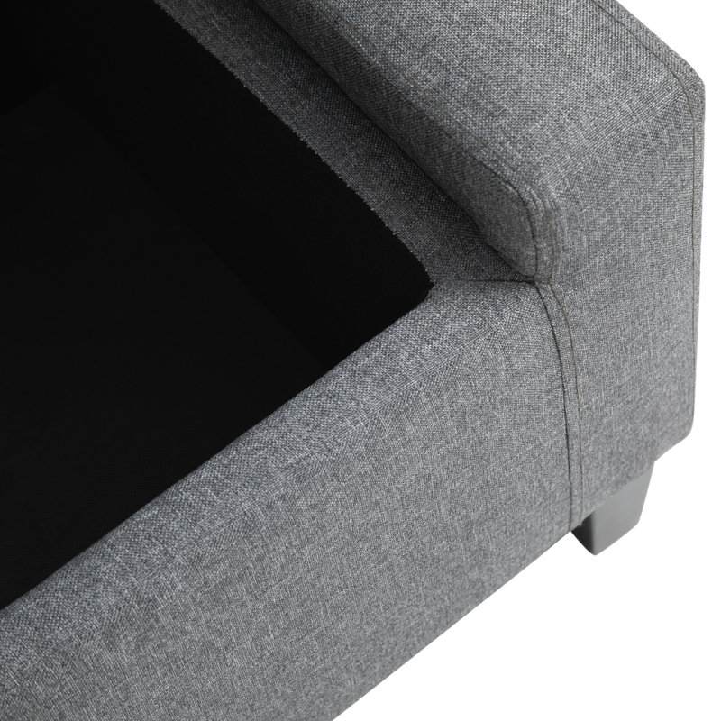 Repose-pieds avec rangement, banc de rangement rembourré en lin avec plateau relevable et capitonnage à boutons pour le salon, gris