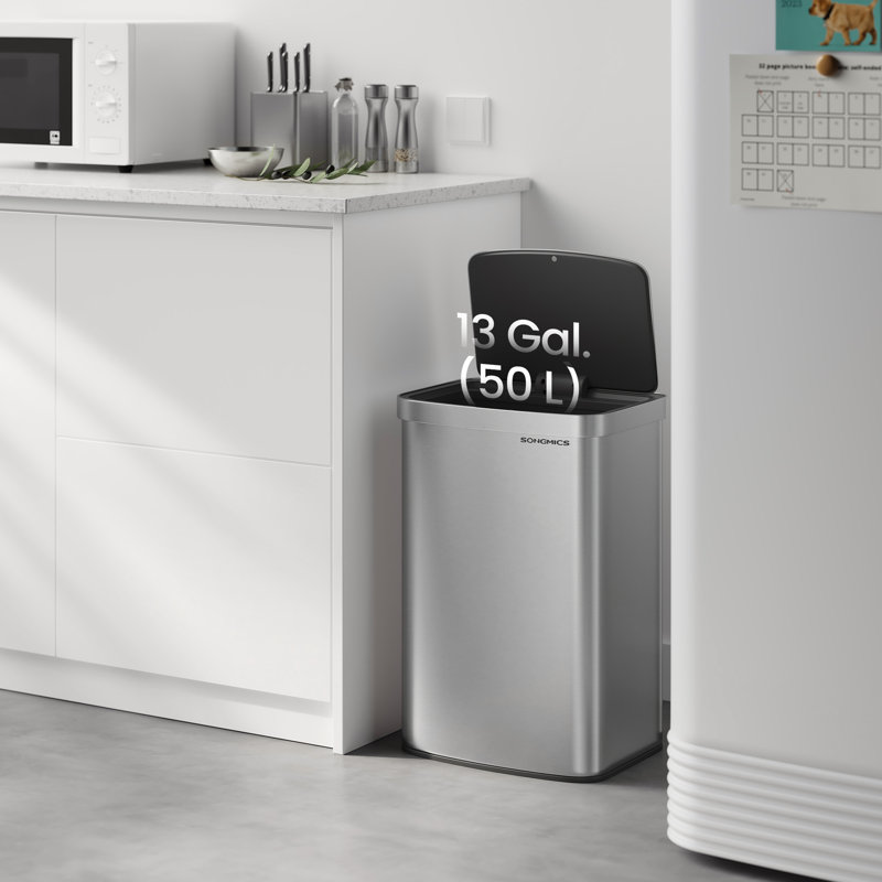 13.2 Gallon Steel Motion Sensor Odor Resistant Trash Can with 15 trash bags, Silver