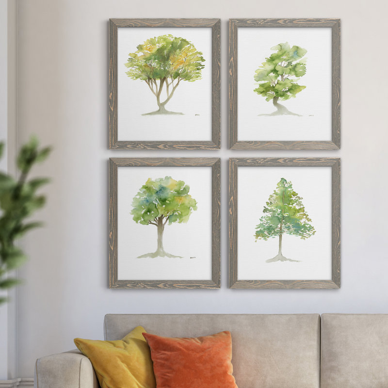 L'arbre I - ensemble de 4 reproductions d'art encadrées, H 20 po x l 68 po x P 1,5 po, Pas de tapis, Toile avec cadre gris