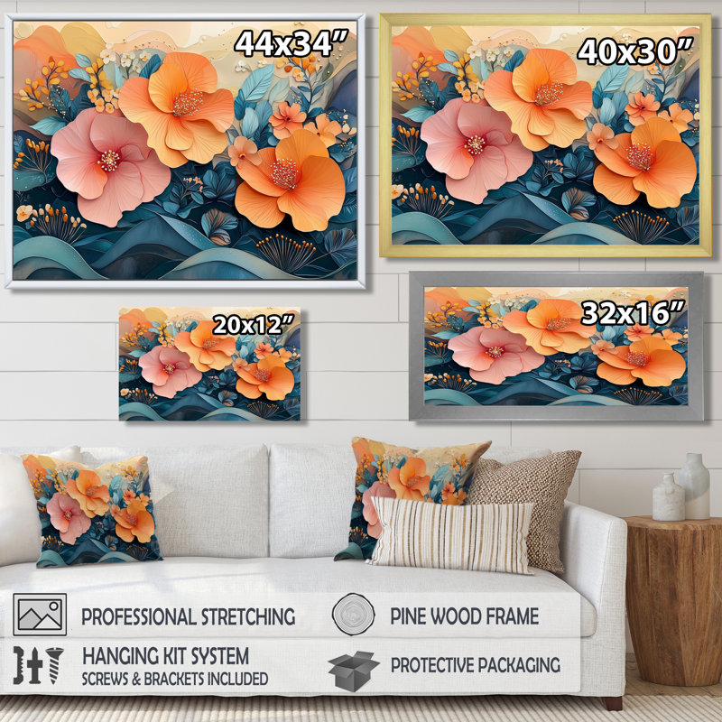 Hibisuc tropical dans une symphonie côtière III - Hibiscus, art mural, H 30 po x l 40 po, Toile tendue, Ne s’applique pas