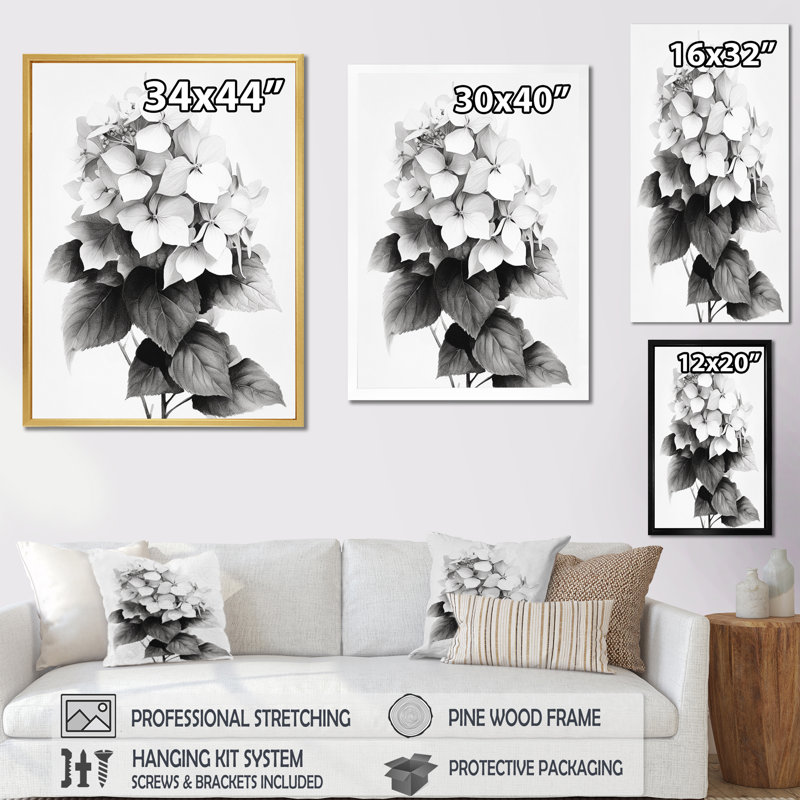 " Gray White Hydrangea Bloom IV ", White Picture Framed, 32" H x 24" W x 1" D