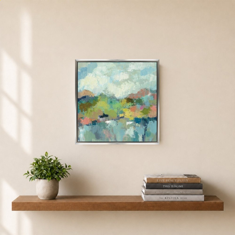 «Abstract Lakeside» par Silvia Vassileva - impression sur toile, 28" H x 28" W, Silver