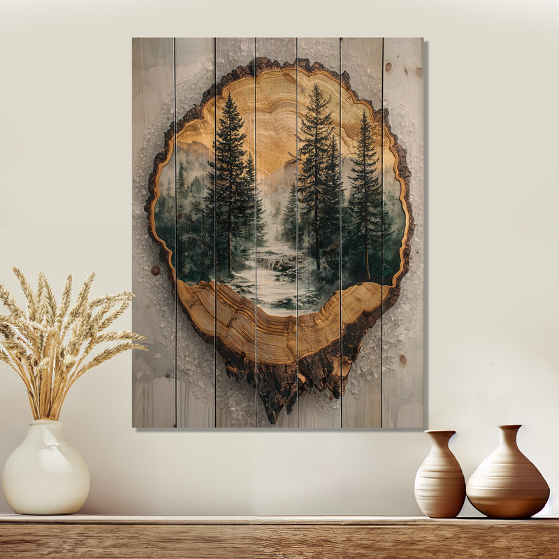 Winter Tree Harmony On Wood Slide I - Impression sur bois de forêt - sur bois de pin naturel, H 20 po x l 10 po x P 0,78 po