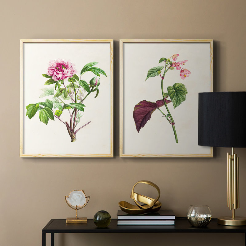 «Pretty Pink Botanicals», reproduction encadrée de qualité supérieure - prête à être accrochée - aucun clou requis - aucun clou requis