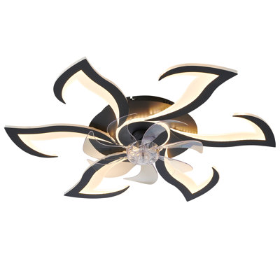Ventilateur de plafond encastré noir de 81 cm (32 po) avec éclairage DEL à intensité variable, profil bas, télécommande et application de contrôle, moteur CC silencieux réversible à 6 vitesses, installation facile pour la chambre et la cuisine