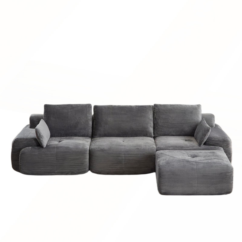 Modern Memory Foam Pet-Friendly Cloud Modular Sectional Sofa for Living Room, Gray Corduroy