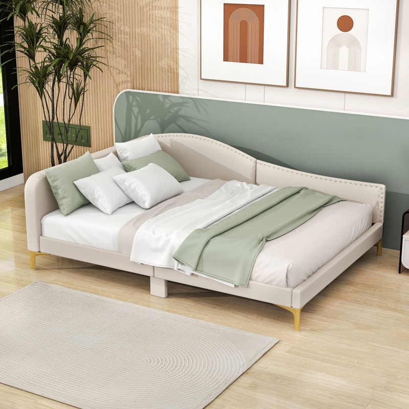 Lit de jour avec accoudoirs Kimarie, Beige, Double
