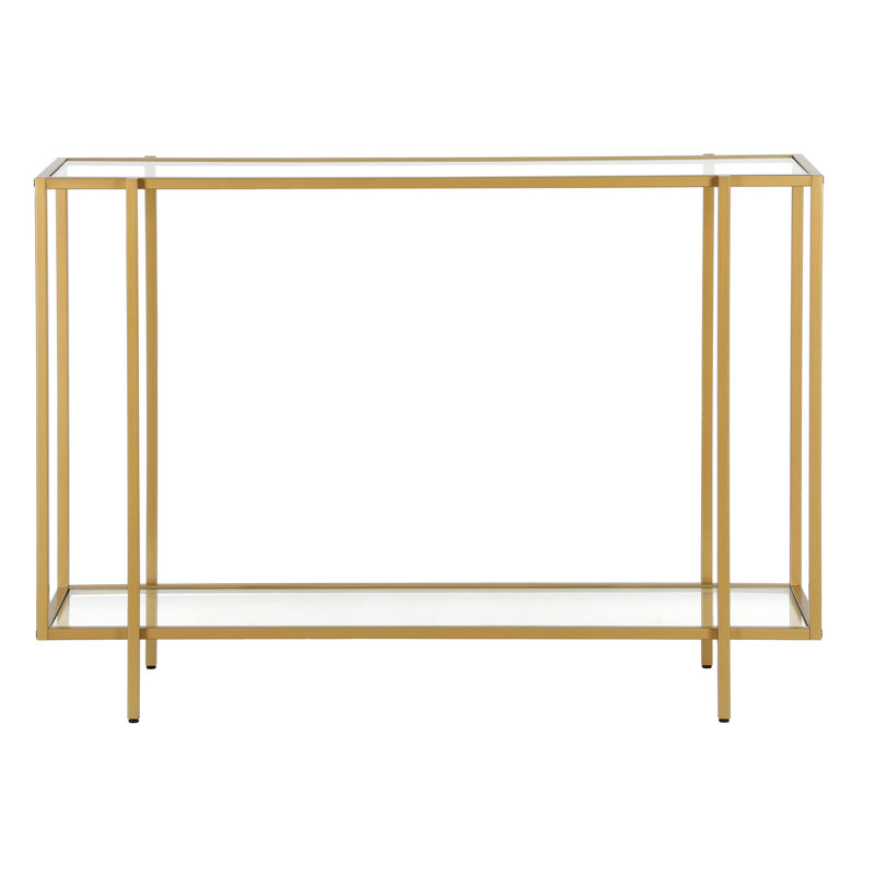 Ismir Glass Top Console Table, Brushed Brass