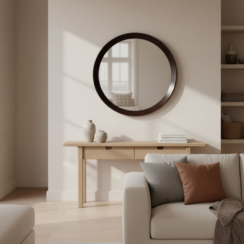 Miroir mural rond en bois 17,5 po, miroir mural en bois