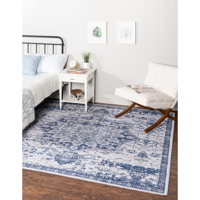 Matsumura Oriental Gray/Blue Area Rug, Square 7'3"