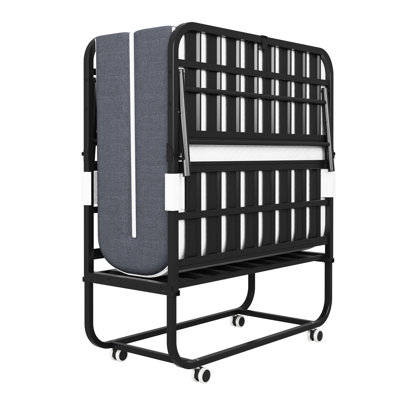 Lit simple très long de 75 pouces pour les personnes de grande taille, matelas en mousse à mémoire de forme de 5 po, structure en métal robuste de 450 lb, facile à rouler et à plier, solution pour chambre à coucher compacte pliable de 75 po et 5 po