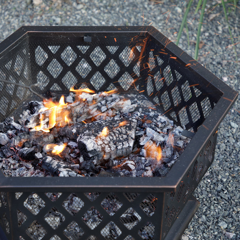 28Inch 33Inch Hexagonal Outdoor Wood Burning Fire Pit, 33"W x 33"D