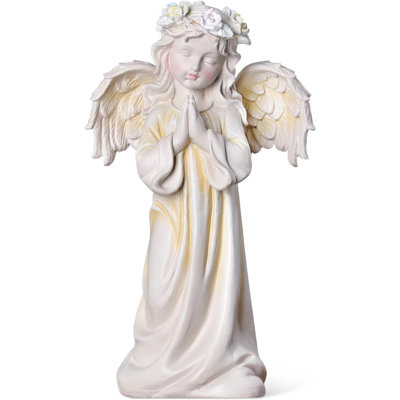 Angel Garden Statue,Memory Guardian Solar Garden Decor With Warm Light,Waterproof Outdoor Garden Decor Praying Angel Figurine Sculpture For Lawn Yard Patio,Sympathy Present,White