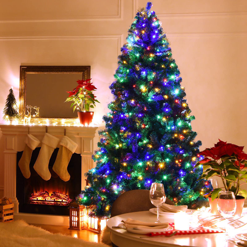 Arbre de Noël artificiel illuminé 6 pi avec 8 lumières et 8 lumières, Multicolore, 7,5 pi