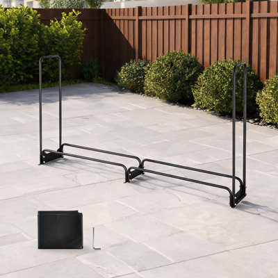 1/2 Cord Storage Outdoor Firewood Rack, Black-Toned Iron Log Holder With practical Cover for Backyard Patio Deck Fireplace