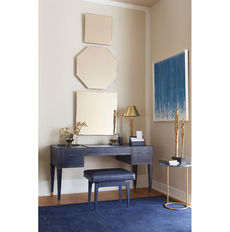 Winston Leather Accent Stool, Navy Blue