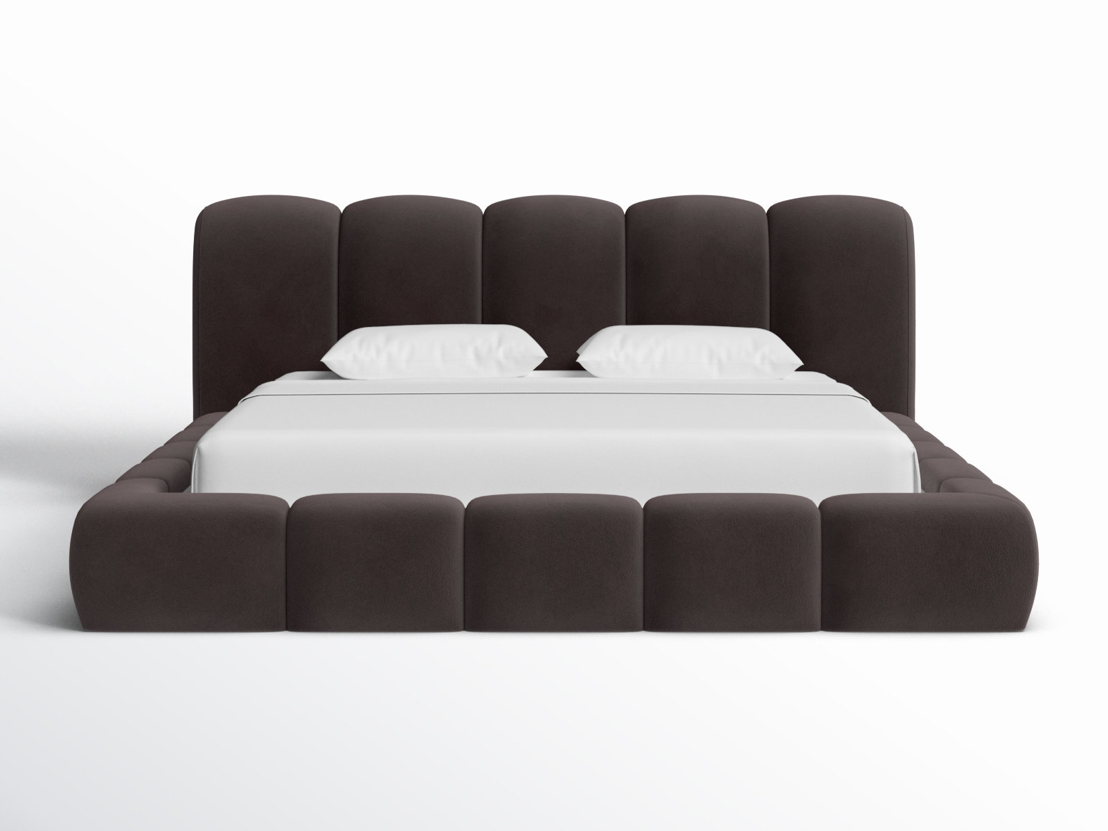 Vandalia Upholstered Scalloped Bed, King, Brown