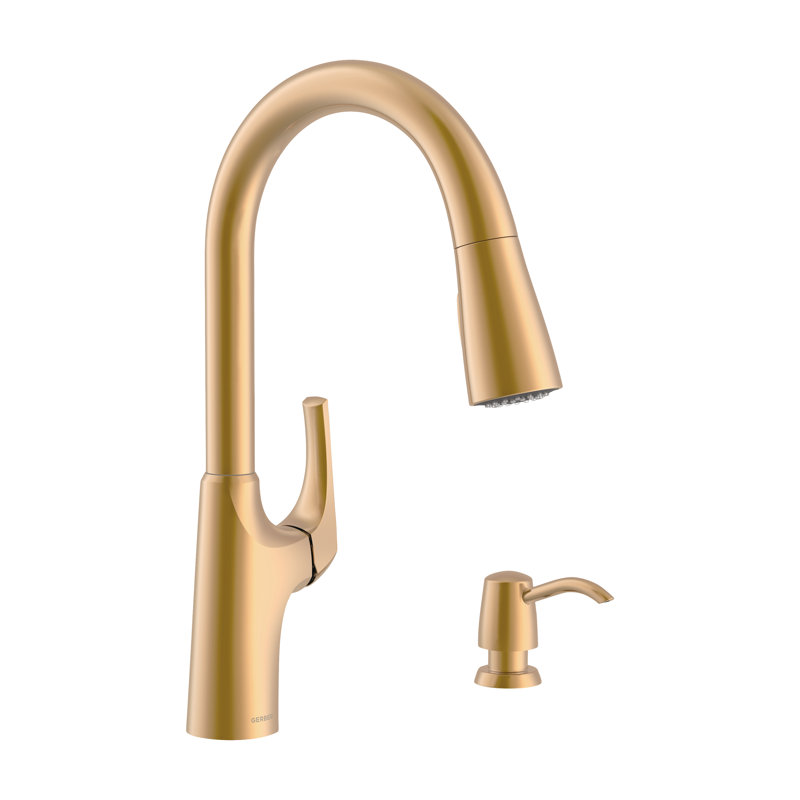Pilsen Single Handle Pull Down Sprayer Kitchen Faucet with Deck Plate with Soap Dispenser, Brushed Golden