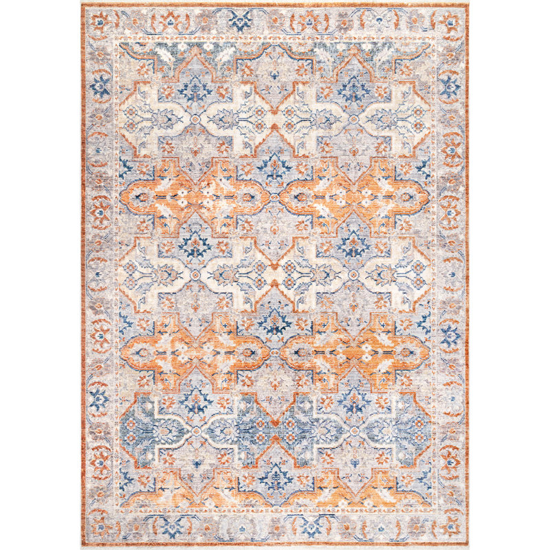Tapis orange/bleu Onley, Rectangle 5 pi 3 po x 7 pi 7 po