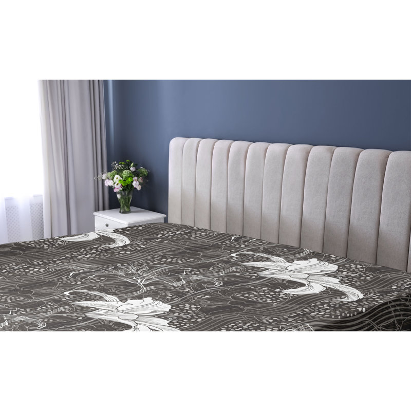 Drap-housse vintage Ambesonne, Drap-housse de taille simple, Gris anthracite / motif floral blanc