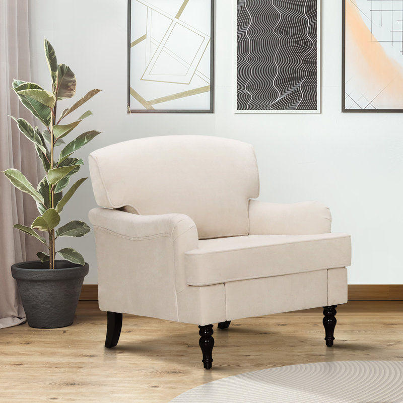 Single-seater Solid Wood Sofa With Linen Fabric, Beige