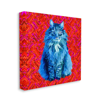 «Modern Pop Design», «Bold Red Blue Longhair Cat» par Lynnda Rakos - impression