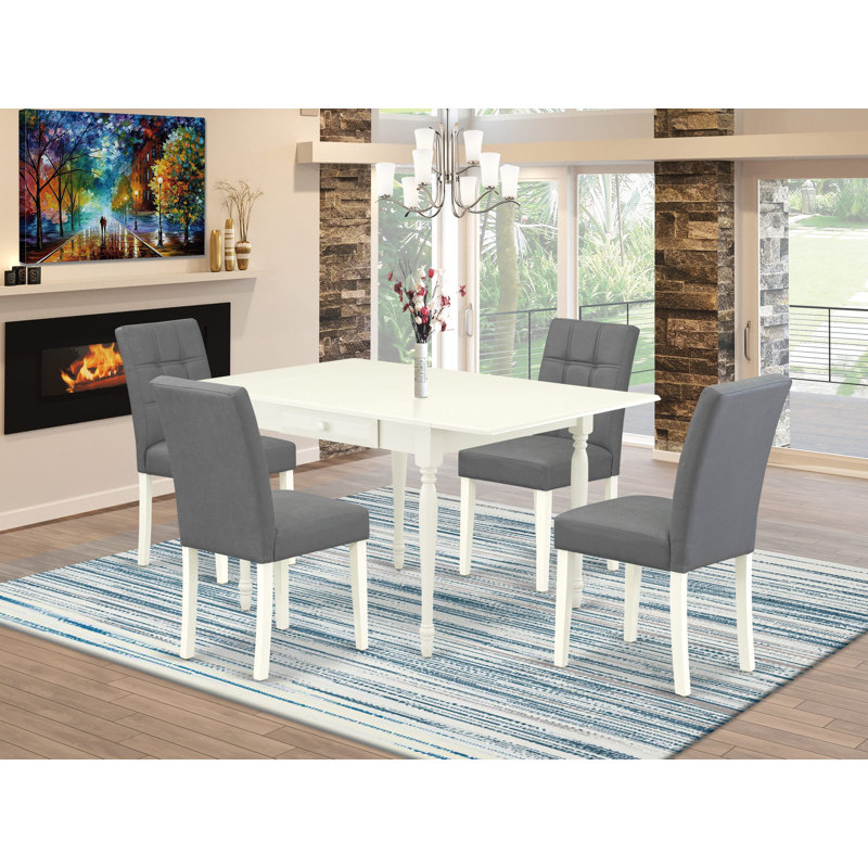 Ensemble de salle à manger rectangulaire L 54 po x l 36 po Cintia, Blanc lin, Gris platine, 5 Pieces: 1 Table,4 Chair
