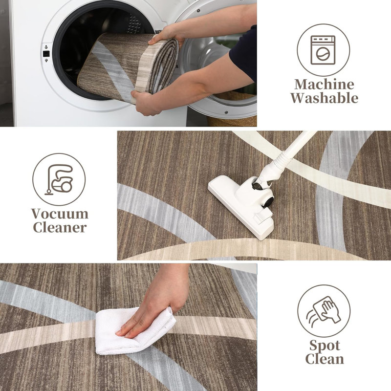 Washable 2x6  Runner Rug, Modern Hallway Rug, Non-Slip, Low Pile,  Thin Accent Rug for Kitchen, Bathroom, Bedroom, Grey.