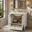Meuble-lavabo 30 po avec lavabo, meuble-lavabo autoportant avec 1 tiroir et 2 portes à fermeture en douceur avec rangement pour porte, structure et pieds en bois massif, un paquet, blanc