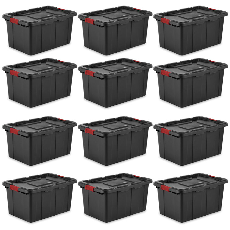 Sterilite 27 Gal Durable Rugged Industrial Tote with Red Latches, 12 Pack
