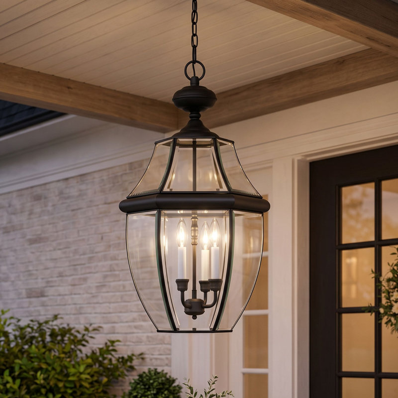Newbury 3-Light Mystic Black Outdoor Hanging Lantern, Mystic Black
