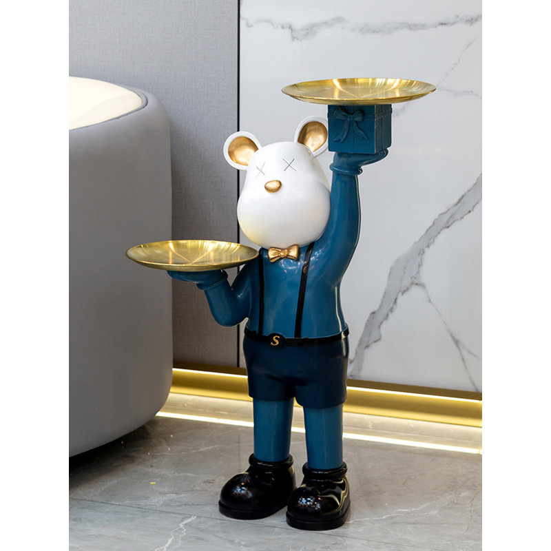 Sculpture créative avec deux plateaux de service pour canapé et canapé, Bleu