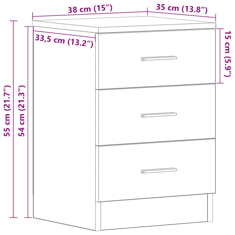 38cm W Bedside Table, Old Wood, Set of 1