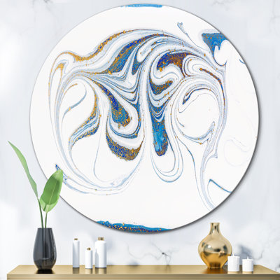 Blanc, bleu et or, rivières marbrées - art mural moderne en métal