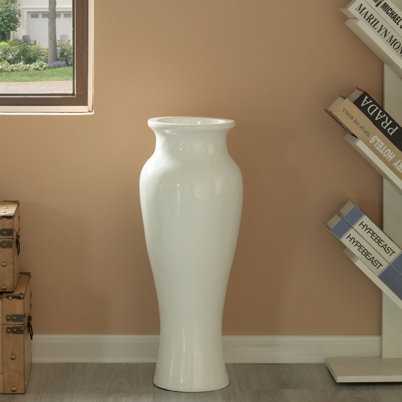 Vase de plancher moderne pour salle à manger, pour entrée et salon, fibre de verre blanche 24 po
