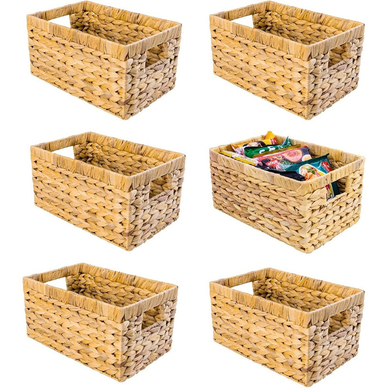 Paniers de rangement rectangulaires en osier de jacinthe d'eau avec poignées, ensemble de 6