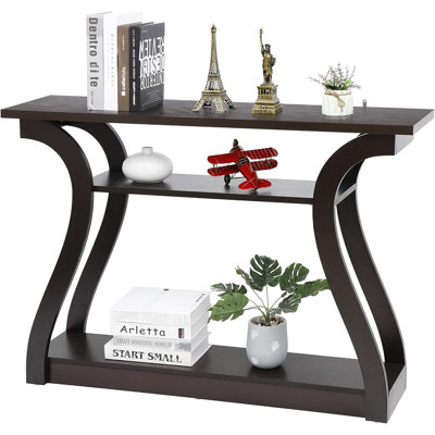 Wood Console Table With Curved Legs And Shelf, 3 Tier M...