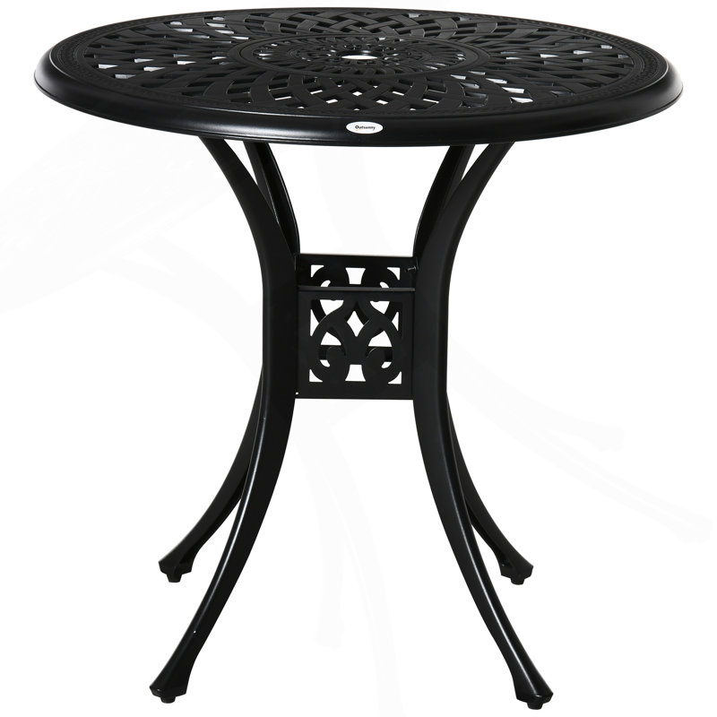 Outsunny 30" Round Patio Dining Table With Umbrella Hole, Antique Cast Aluminum Outdoor Bistro Table Only, Black