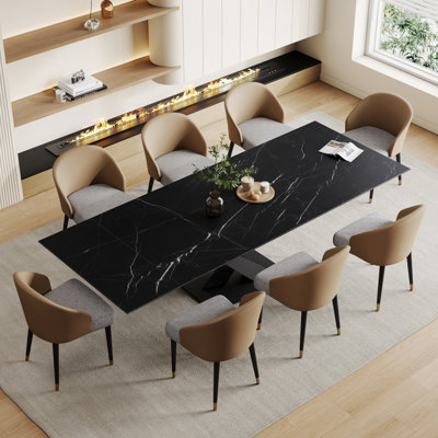 Ensemble de salle à manger extensible en pierre frittée 94,48 po avec 8 chaises en cuir Russile