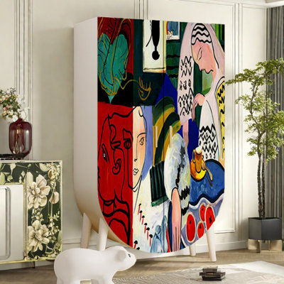 Abstract Double Door Wardrobe High Storage Cabinet