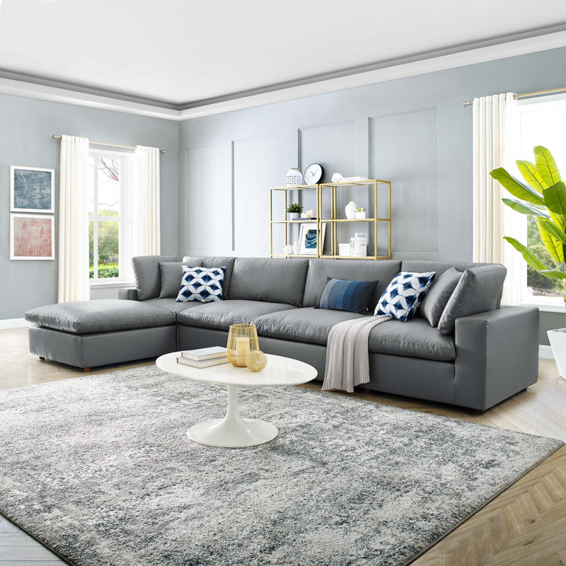Canapé modulaire 5 pièces Modway Commix, Similicuir gris