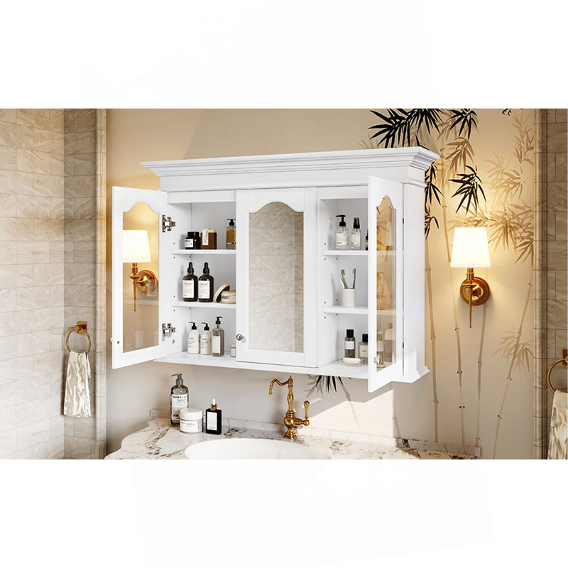 Armoire à pharmacie 40 "avec miroir, armoire de rangement pour salle de bain avec porte miroir et tablettes, armoire de salle de bain murale avec portes en verre