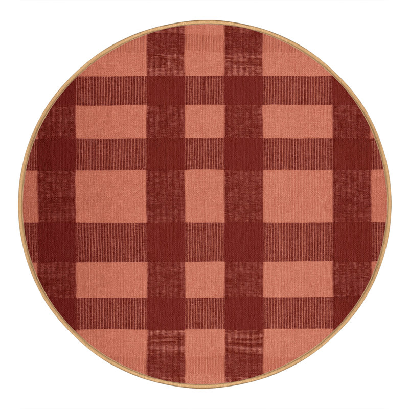 Machine Washable Botanical Brown Area Rug, Round 5'
