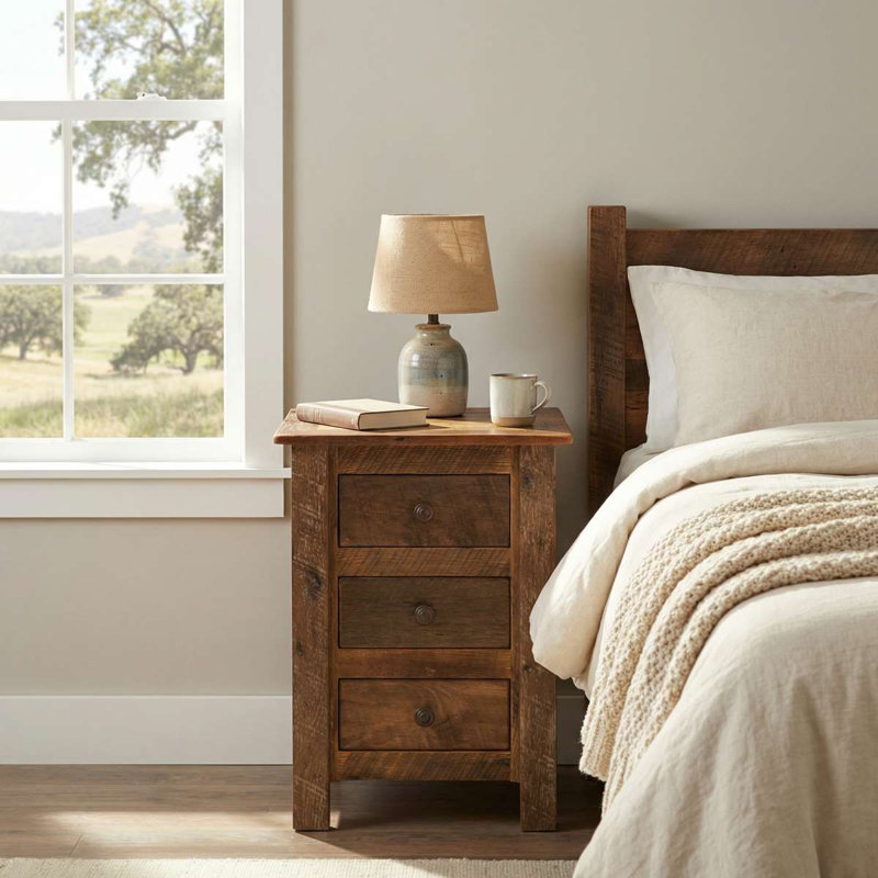 Fireside Lodge Barnwood Three Drawer Nightstand, Barnwood