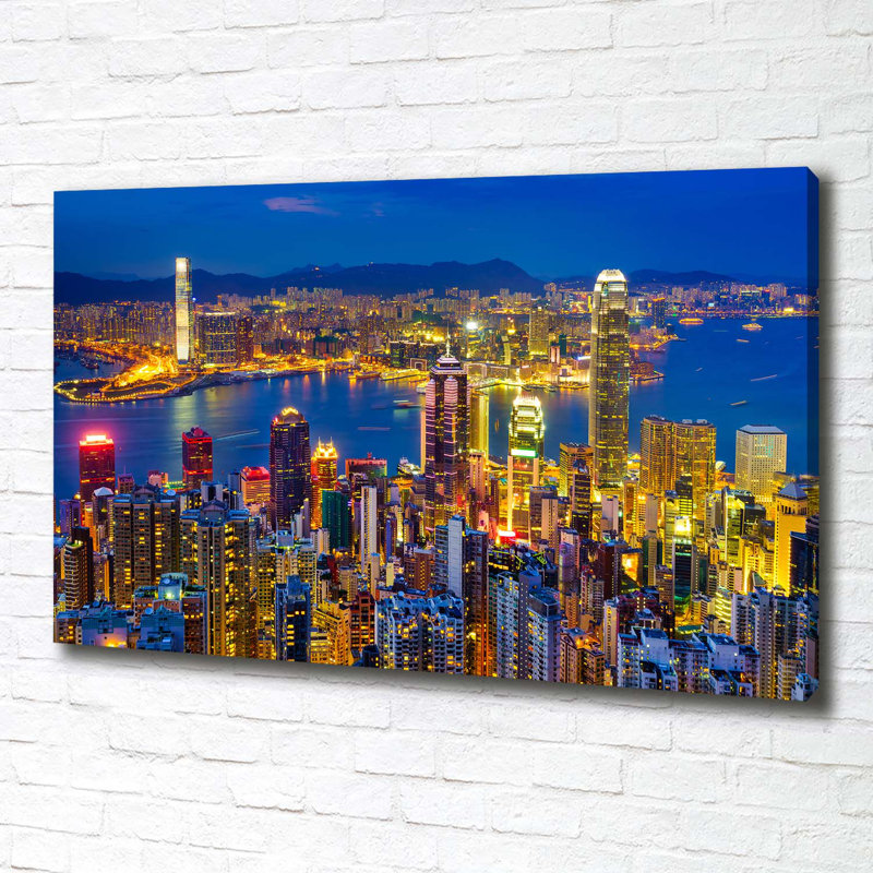 Hong Kong By Night - Wrapped Canvas Print