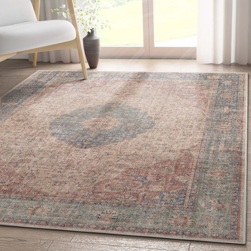 Ervin Odette Vintage Medallion Oriental Red Blue Area Rug, Rectangle 3'11" x 5'3" 