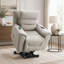 Fauteuil inclinable électrique Marsha en similicuir silicone gris pâle avec fonction de levage, massage et position zéro gravité pour un confort optimal